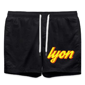 Lyon Retro Lettering Yellow - Short de bain - noir - Devant - AI Model Male 185 light (185cm)
