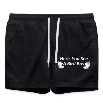 vogelflügel, here you see a bird boy - Badeshorts - Schwarz - Vorne - AI Model Male 185 light (185cm)