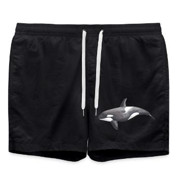 Orca – Meeresbewohner, Illustration, 2022 - Badeshorts - Schwarz - Vorne - AI Model Male 185 light (185cm)