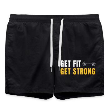 Get Fit Get Strong - Fitnessgeschenk mit Hanteln - Badeshorts - Schwarz - Vorne - AI Model Male 185 light (185cm)