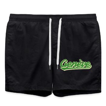 Genève Grün Retro Script - Badeshorts - Schwarz - Vorne - AI Model Male 185 light (185cm)