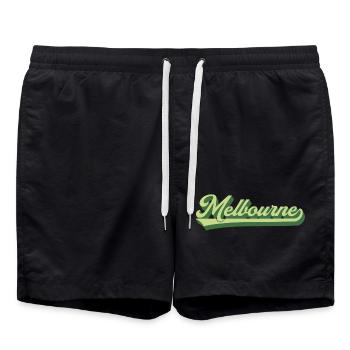 Lettrage rétro Melbourne Australie - Short de bain - noir - Devant - AI Model Male 185 light (185cm)