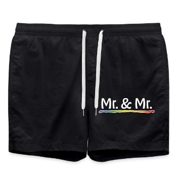 Rainbow Mr and Mr gay wedding - Swim Trunks - black - Front - AI Model Male 185 light (185cm)
