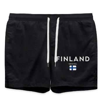 Flag of Finland, Finnish pride - Swim Trunks - black - Front - AI Model Male 185 light (185cm)