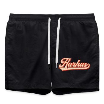 Look rétro Aarhus – Lettrage Danemark - Short de bain - noir - Devant - AI Model Male 185 light (185cm)