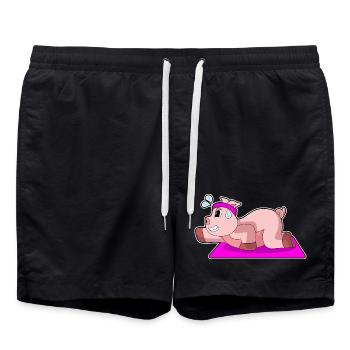 Schwein Yoga Fitness Gymnastik - Badeshorts - Schwarz - Vorne - AI Model Male 185 light (185cm)