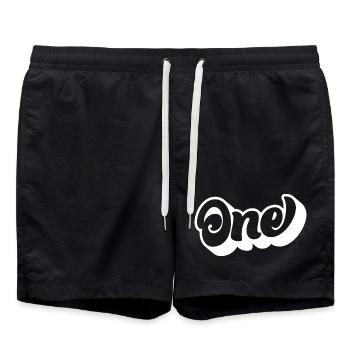One 1st Birthday Kids Boys Girls 1 Year Old - Swim Trunks - black - Front - AI Model Male 185 light (185cm)