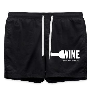 WINE Keep Calm & Drink Wine - Badeshorts - Schwarz - Vorne - AI Model Male 185 light (185cm)