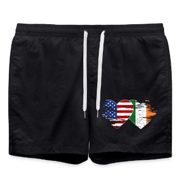 USA Ireland flag heart used - Swim Trunks - black - Front - AI Model Male 185 light (185cm)