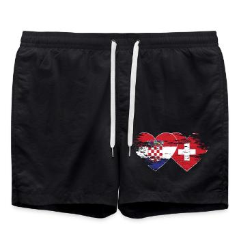 Croatie Suisse drapeau coeur utilisé - Short de bain - noir - Devant - AI Model Male 185 light (185cm)