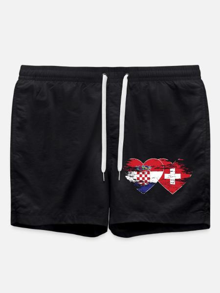 Croatia Switzerland flag heart used - Swim Trunks - black