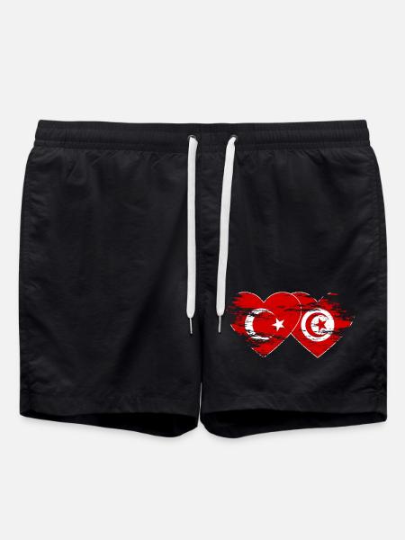 Turkey Tunisia flag heart used - Swim Trunks - black
