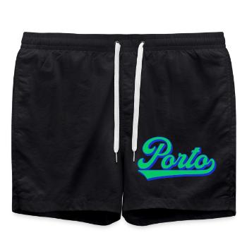 Porto Neon Script Retro - Badeshorts - Schwarz - Vorne - AI Model Male 185 light (185cm)