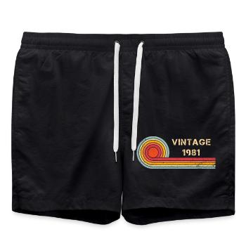 Vintage 1981 Geburtstag Retro Design - Badeshorts - Schwarz - Vorne - AI Model Male 185 light (185cm)