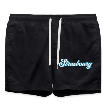 Strasbourg Lettering – Retro France Style - Swim Trunks - black - Front - AI Model Male 185 light (185cm)