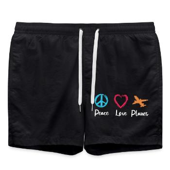 Peace Love Planes - Swim Trunks - black - Front - AI Model Male 185 light (185cm)