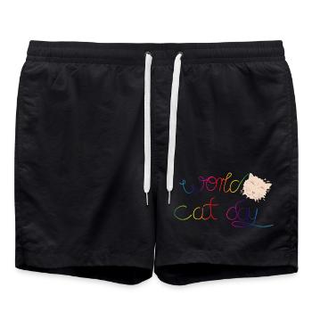Katzen Typo für alle Katzenfreunde zum Katzentag - Badeshorts - Schwarz - Vorne - AI Model Male 185 light (185cm)