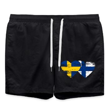 Suède Finlande Drapeau Coeur utilisé - Short de bain - noir - Devant - AI Model Male 185 light (185cm)