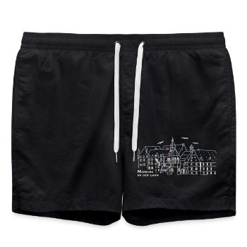 Marburg an der Lahn, Castle, Hesse, Drawing - Swim Trunks - black - Front - AI Model Male 185 light (185cm)
