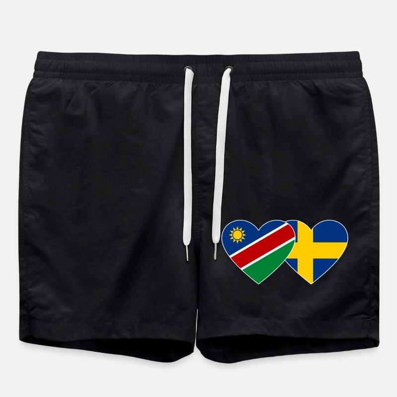 Namibia Sweden Flag Heart - Swim Trunks - black