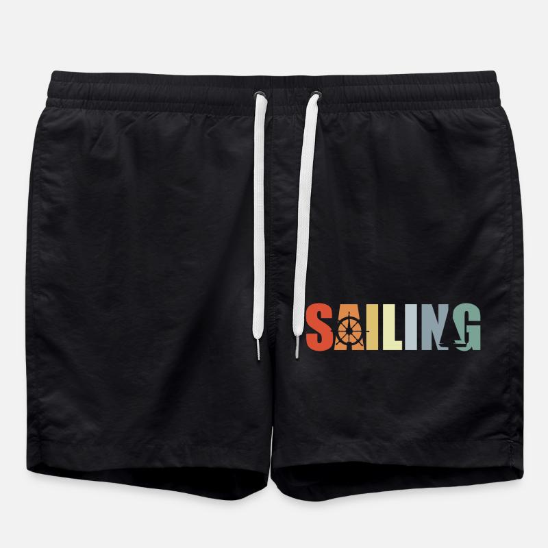 Sailing Sailboat - Swim Trunks - black