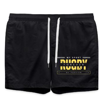 Rugby forever my sport my passion yellow - Swim Trunks - black - Front - AI Model Male 185 light (185cm)