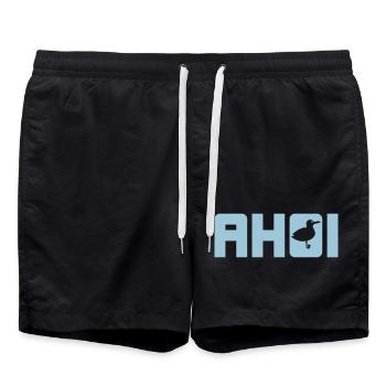Ahoi Möwe Schiff Meer maritim Hamburg Anker Fan - Badeshorts - Schwarz - Vorne - AI Model Male 185 light (185cm)