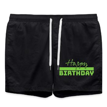 Tshirt joyeux anniversaire vert - Short de bain - noir - Devant - AI Model Male 185 light (185cm)
