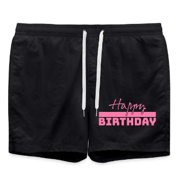 Tshirt joyeux anniversaire rose - Short de bain - noir - Devant - AI Model Male 185 light (185cm)
