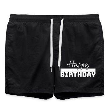 Tshirt joyeux anniversaire blanc - Short de bain - noir - Devant - AI Model Male 185 light (185cm)