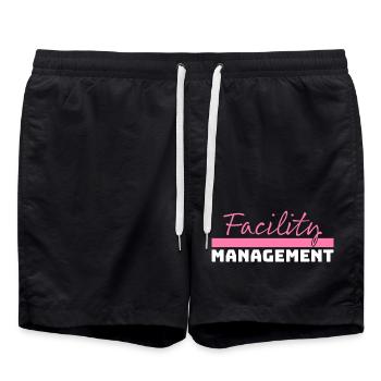 Tshirt Facility Management pink white - Swim Trunks - black - Front - AI Model Male 185 light (185cm)