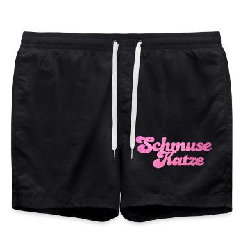 Schmusekatze Katze Handschrift Fell flauschig - Badeshorts - Schwarz - Vorne - AI Model Male 185 light (185cm)