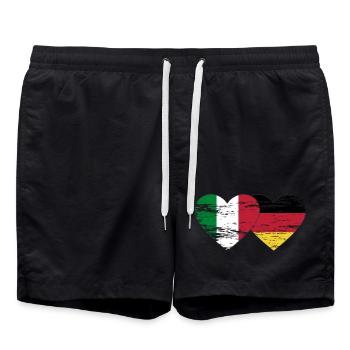 Italy Germany Flag Heart used - Swim Trunks - black - Front - AI Model Male 185 light (185cm)
