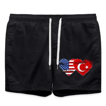Turquie États-Unis drapeau coeur utilisé - Short de bain - noir - Devant - AI Model Male 185 light (185cm)