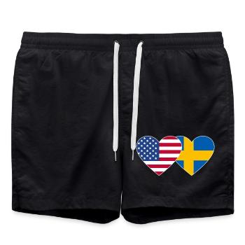 USA Sweden Flag Heart - Swim Trunks - black - Front - AI Model Male 185 light (185cm)
