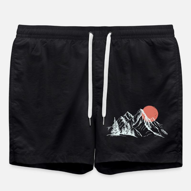 Crimson Sun Over Snowy Peaks - Swim Trunks - black