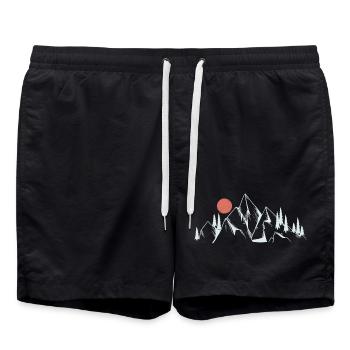 Dessin au trait de l’aube des montagnes - Short de bain - noir - Devant - AI Model Male 185 light (185cm)