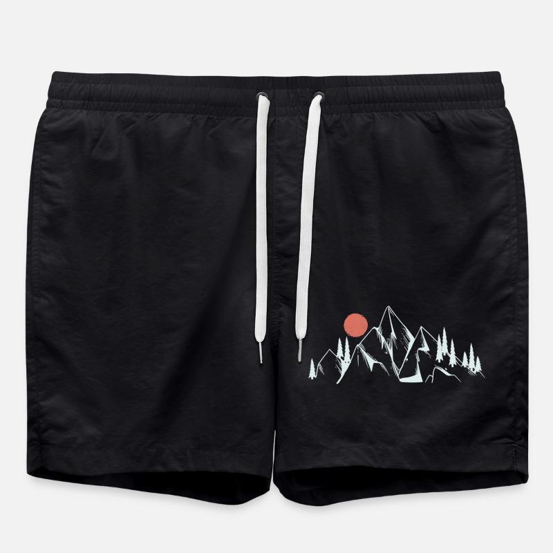 Mountain Dawn Line Art - Swim Trunks - black