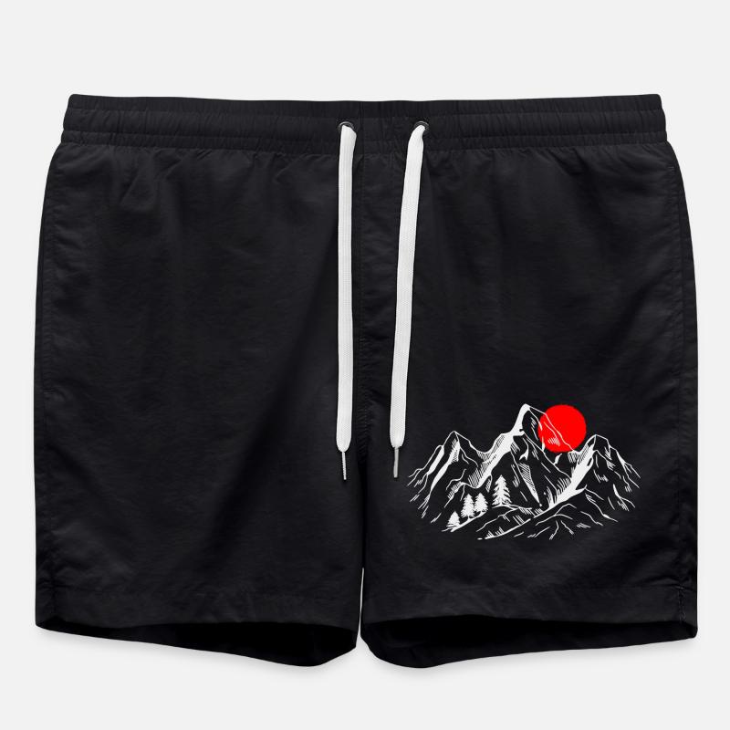 Crimson Sun Over Alpine Peaks - Swim Trunks - black