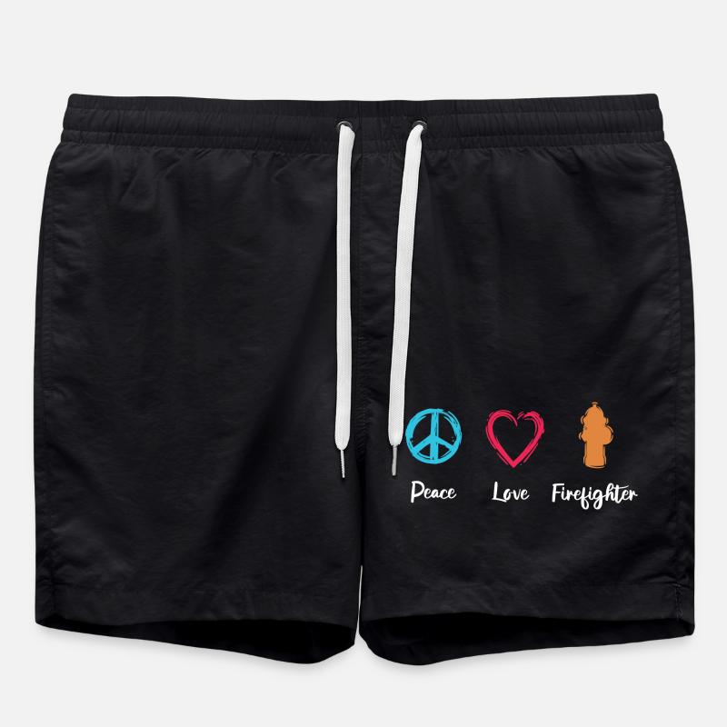 Peace Love Firefighter - Swim Trunks - black