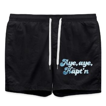Aye Käpt'n Ahoi Moin maritim Segelschiff Meer - Badeshorts - Schwarz - Vorne - AI Model Male 185 light (185cm)