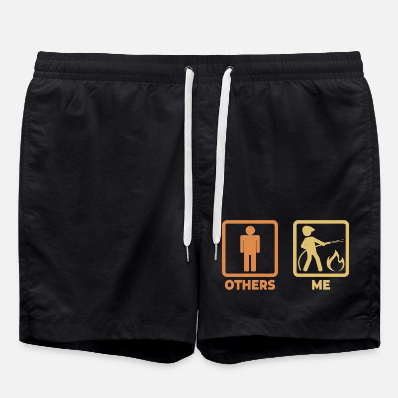 Firefighter Stick Figures - Swim Trunks - black