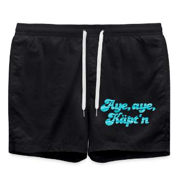 Aye Käptn Wellen Handschrift coole Sprüche maritim - Badeshorts - Schwarz - Vorne - AI Model Male 185 light (185cm)