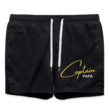 Capitaine Papa — lettrage jaune - Short de bain - noir - Devant - AI Model Male 185 light (185cm)