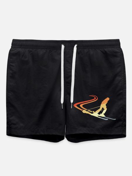 Funny Skier Drawing - Swim Trunks - black