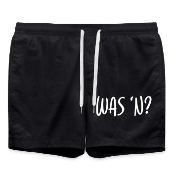 Was ist los? coole Sprüche Frage Handschrift - Badeshorts - Schwarz - Vorne - AI Model Male 185 light (185cm)