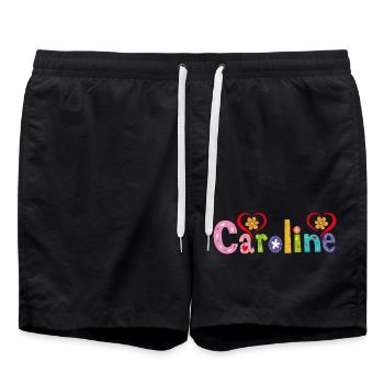 Personalisierter Caroline-Name - Badeshorts - Schwarz - Vorne - AI Model Male 185 light (185cm)