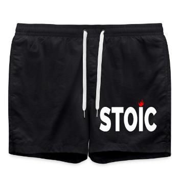 Stoic being stoic typographic artwork - Swim Trunks - black - Front - AI Model Male 185 light (185cm)