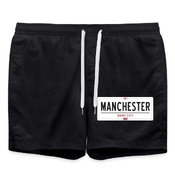 Panneau de la ville de Manchester - Short de bain - noir - Devant - AI Model Male 185 light (185cm)