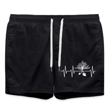 heartbeat, tree, nature, pulse, symbol, forest, icon, graphic - Swim Trunks - black - Front - AI Model Male 185 light (185cm)